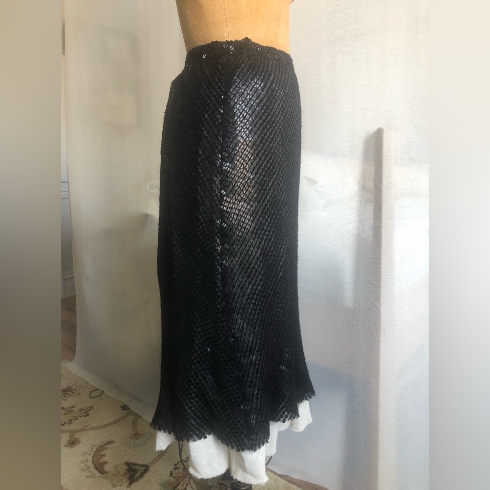 Bias Black sequin chiffon midi skirt